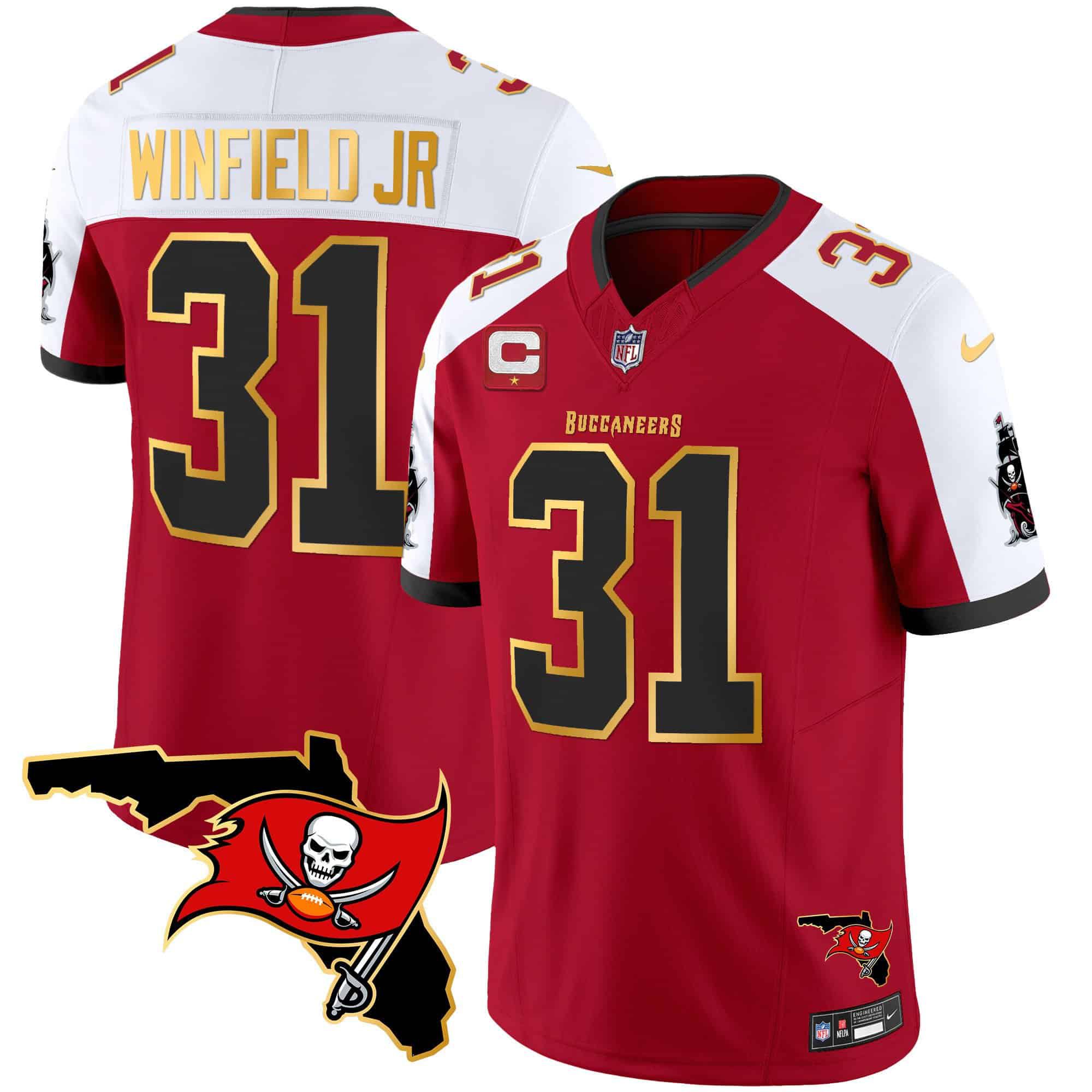Men Tampa Bay Buccaneers 31 Winfield jr Red 2024 Nike Florida Patch Gold Trim Vapor NFL Jersey
